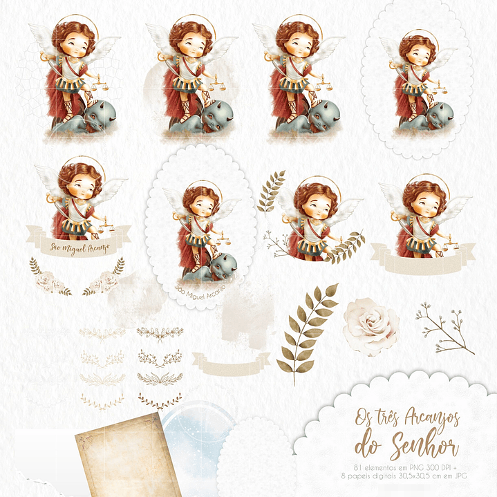 Kit Digital Arcanjos Aquarela Arquivos em Png   2