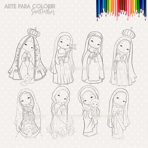 Kit Digital Santinhos para Colorir Arquivos em Png