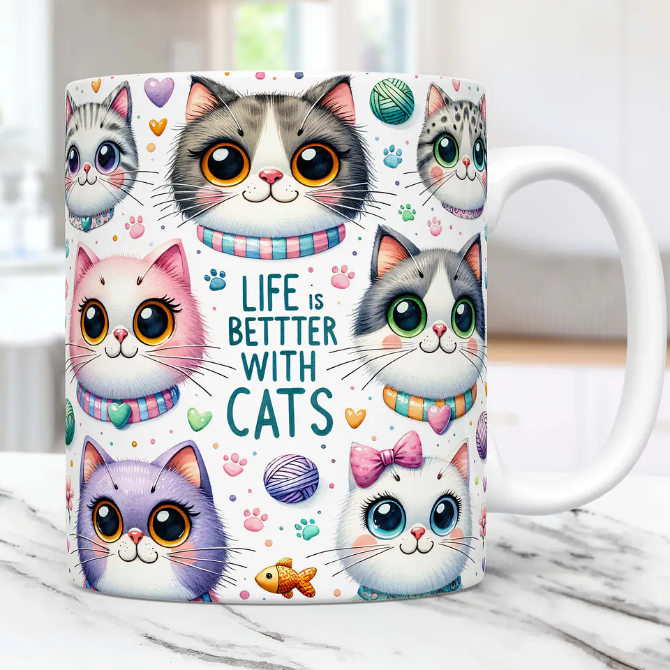 15 Artes Caneca Gato Cute Animal Animais Pet Love 3d Arquivos Png 3