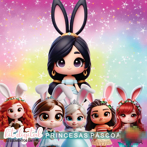 Kit Digital Princesas Páscoa 3d Arquivos em Png