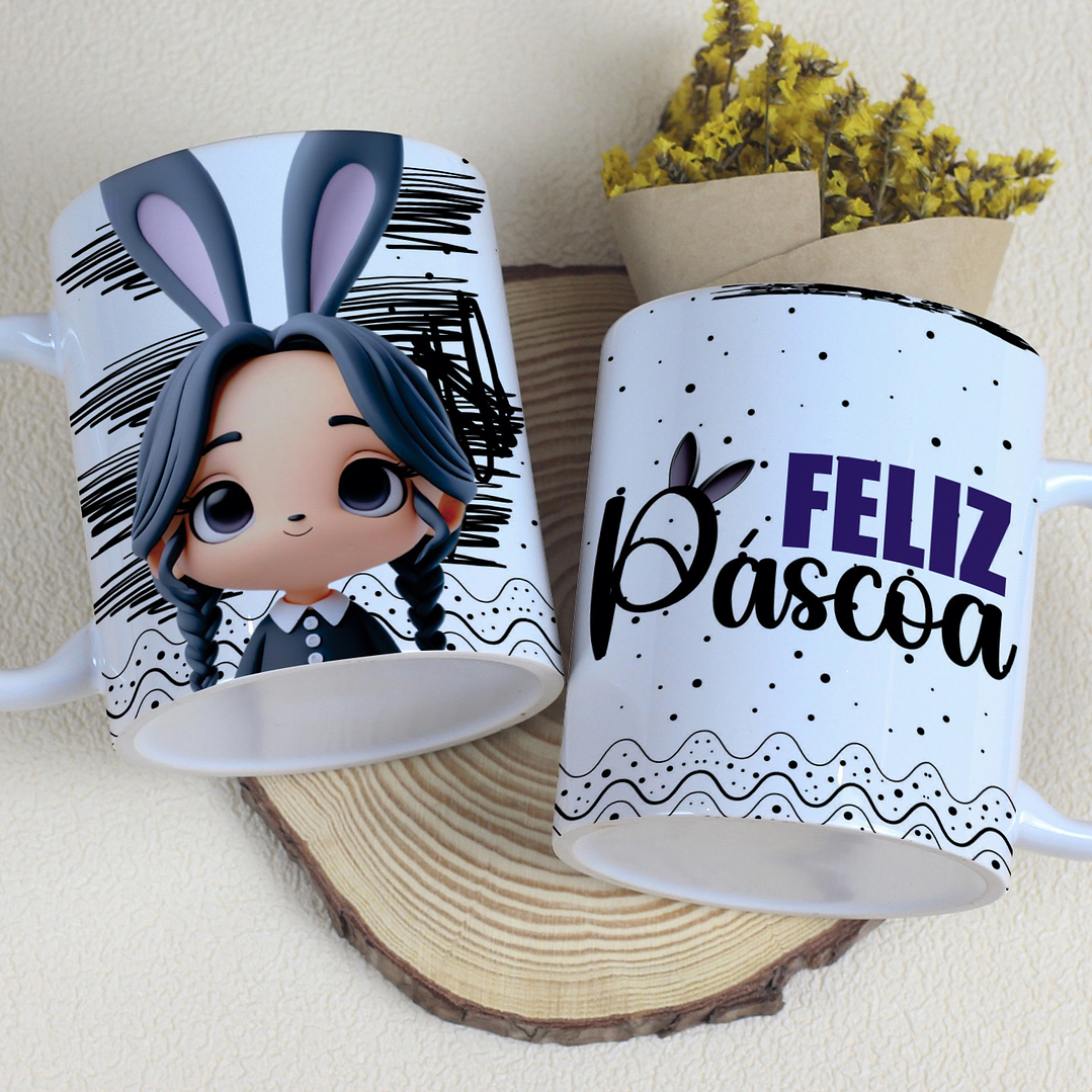10 Artes Caneca Páscoa Wandinha Arquivos Editável  3