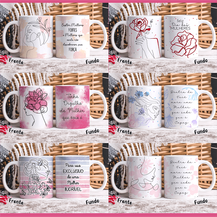 20 Artes para Caneca Dia das Mulheres Linhas Arquivos em Jpg   3