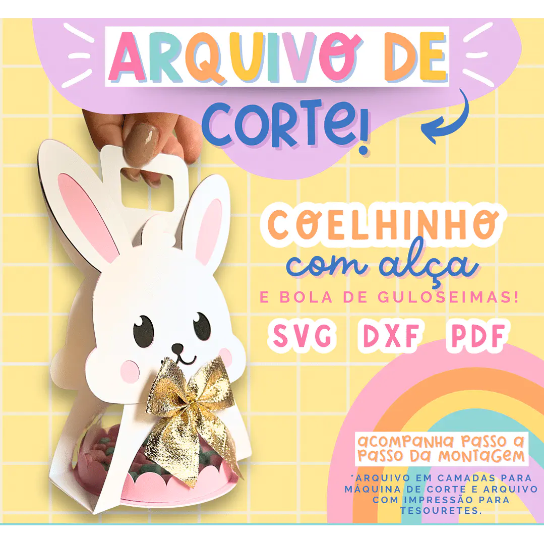 Arquivo de Corte Coelhinho com Alça Páscoa em Pdf  1