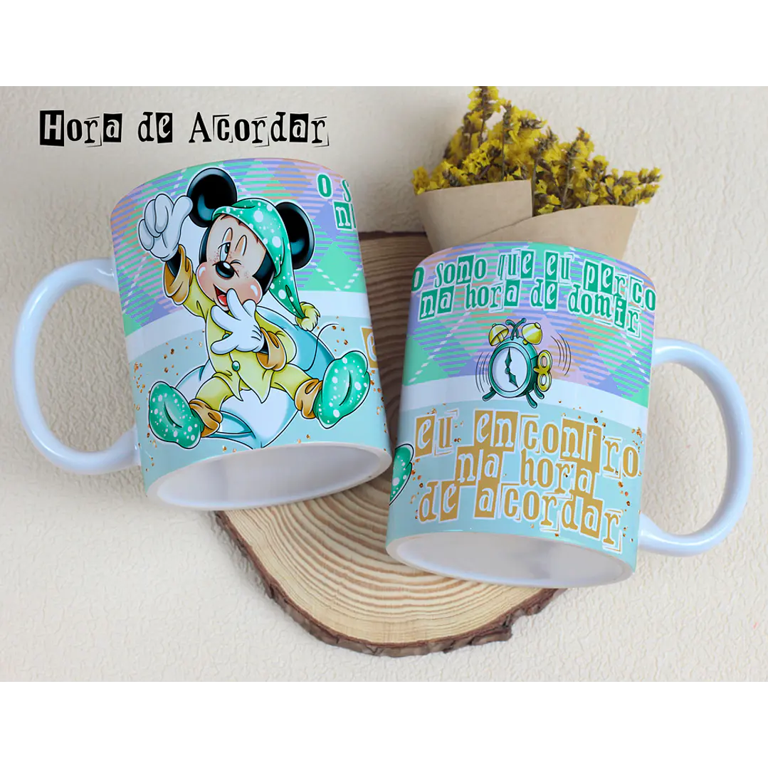 4 Artes para Caneca Hora de Acordar Disney Arquivos Editável 2