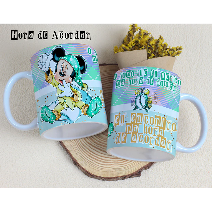 4 Artes para Caneca Hora de Acordar Disney Arquivos Editável 2