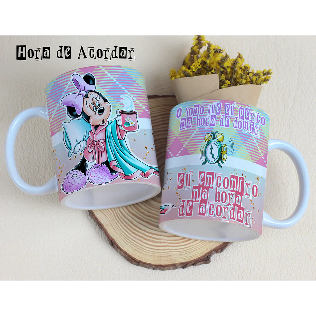 4 Artes para Caneca Hora de Acordar Disney Arquivos Editável 1