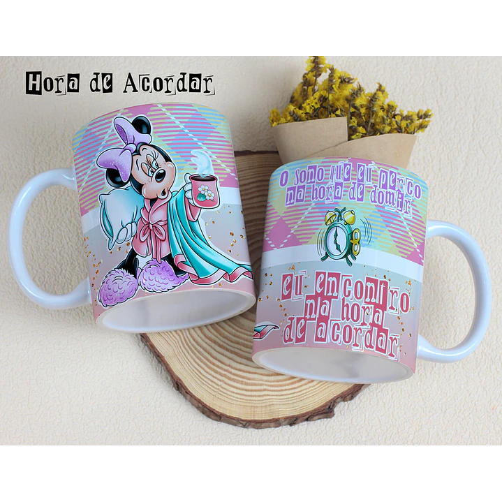 4 Artes para Caneca Hora de Acordar Disney Arquivos Editável 1