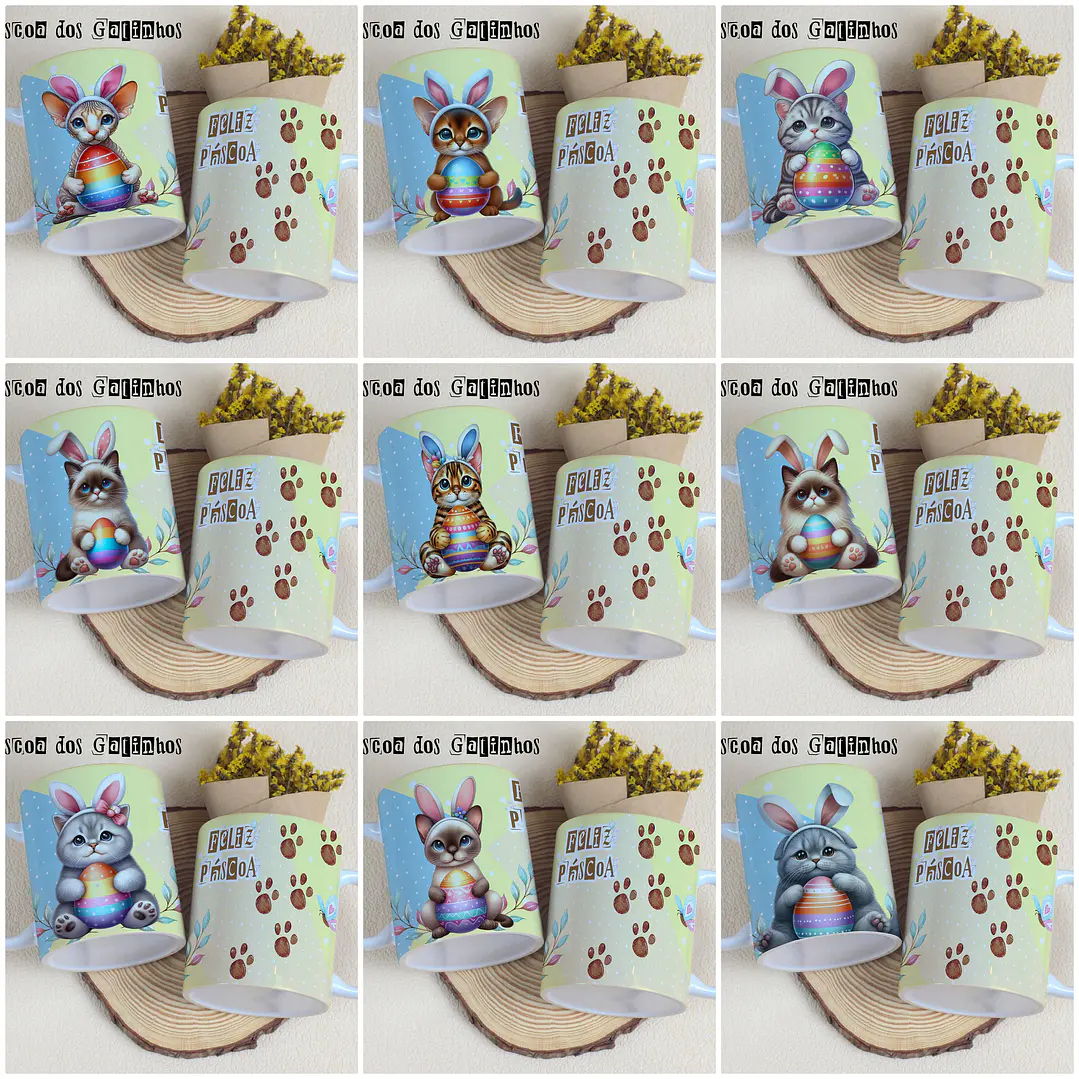 23 Artes para Caneca Páscoa Gatinhos Arquivo Editável   2