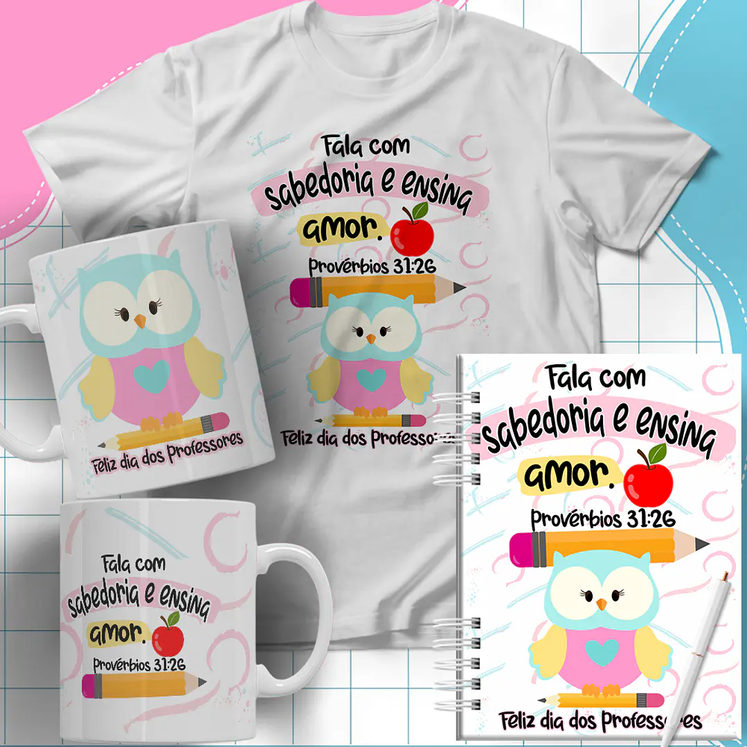 20 Arte para Caneca Camisa e Capa Agenda Dia dos Professores Arquivo Editável 1