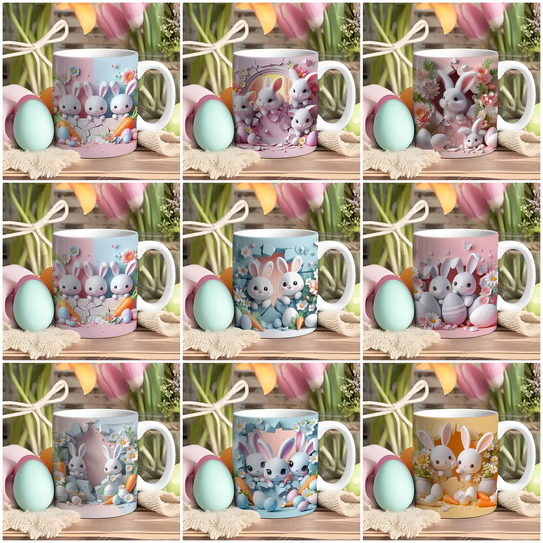30 Arte para Caneca Páscoa Coelhinhos 3d Arquivo em Jpg  2