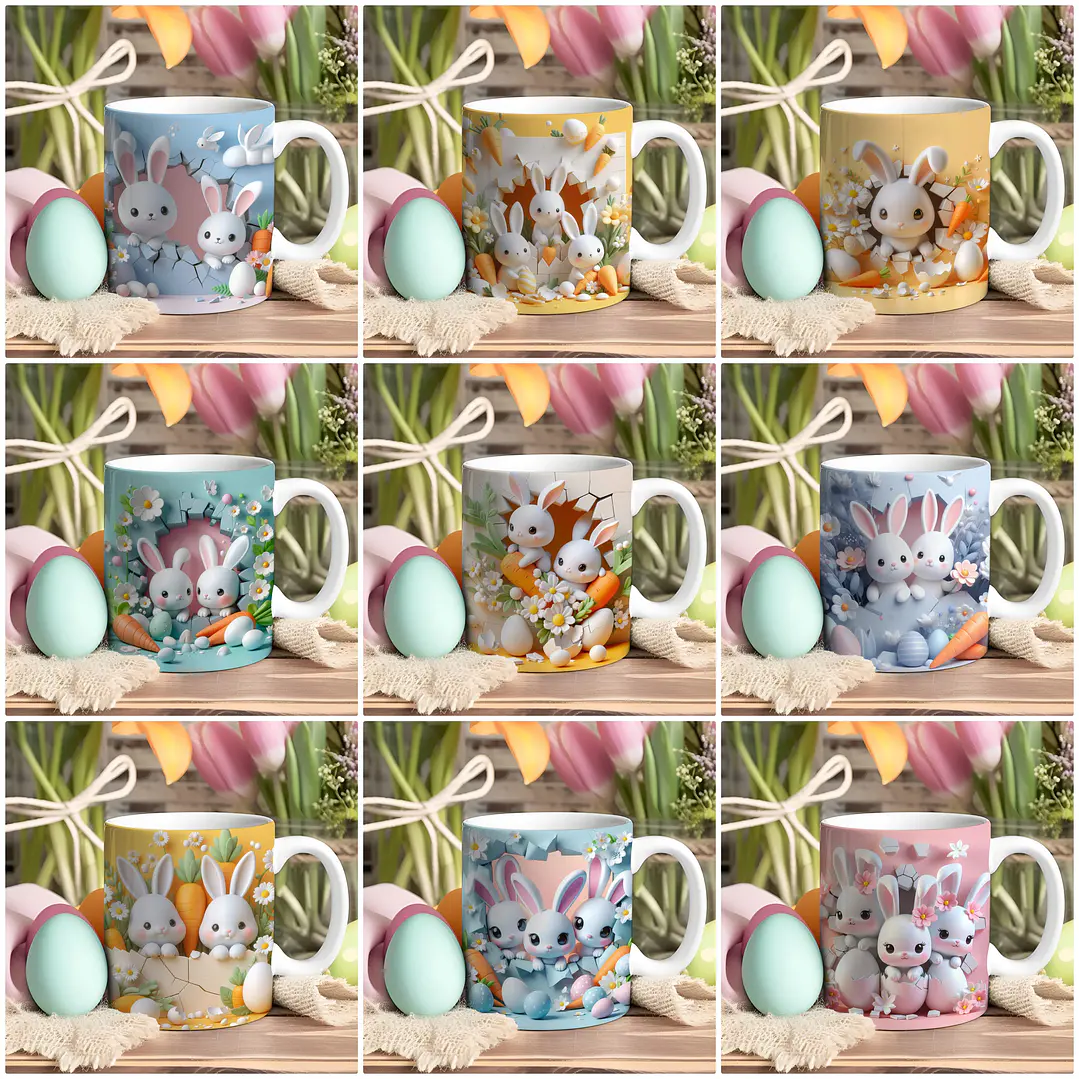 30 Arte para Caneca Páscoa Coelhinhos 3d Arquivo em Jpg  3