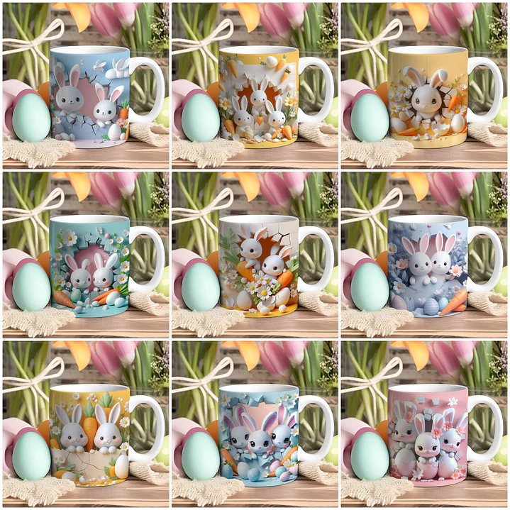 30 Arte para Caneca Páscoa Coelhinhos 3d Arquivo em Jpg  3