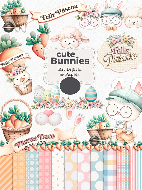 Kit Digital Páscoa Cut Bunnies em Png  