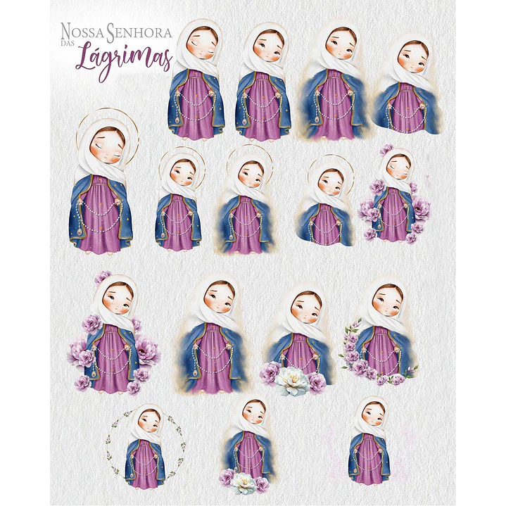 Kit Digital Nossa senhora das Lágrimas Aquarela em Png  2