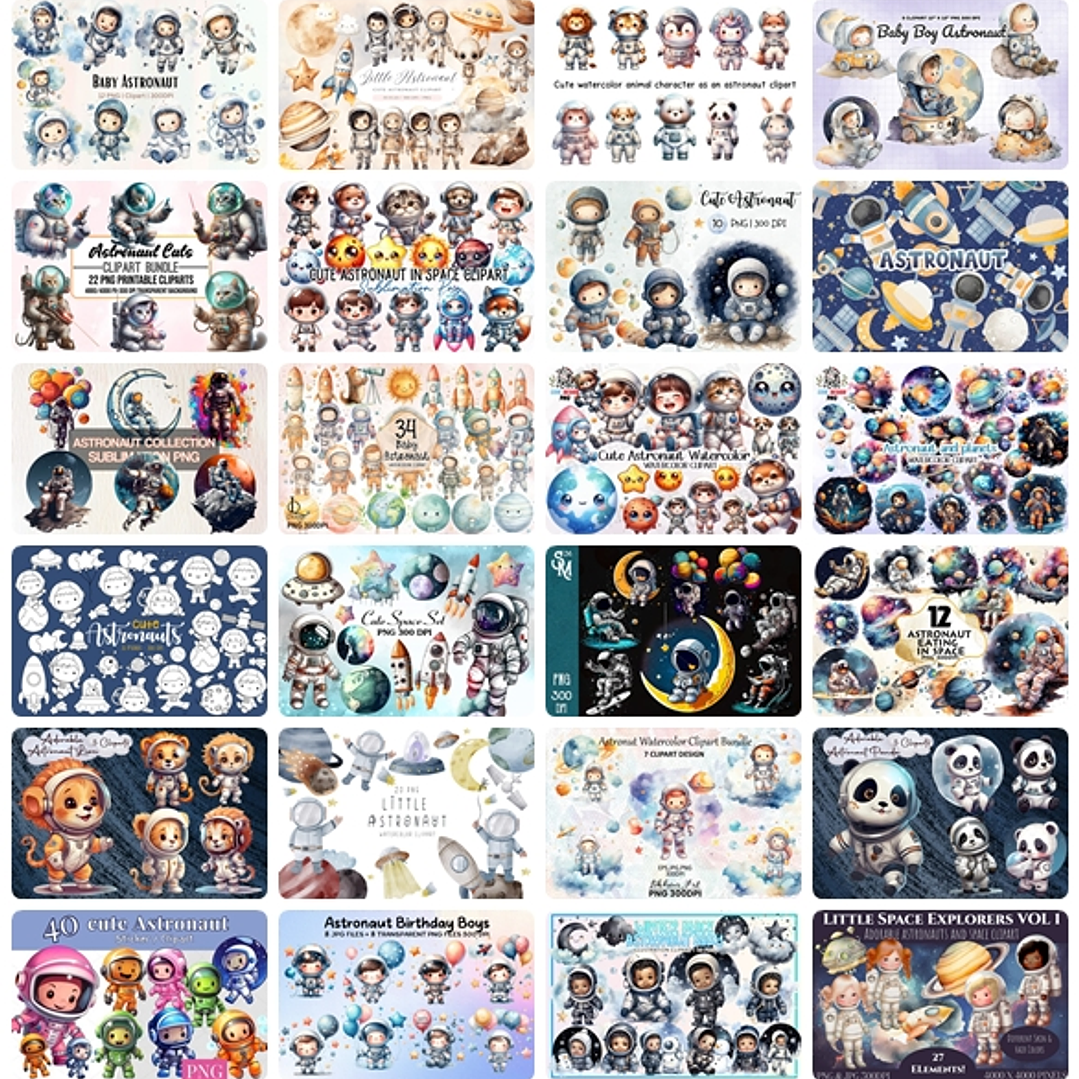 Kit Digital Mega Pacote Astronauta em Png 2