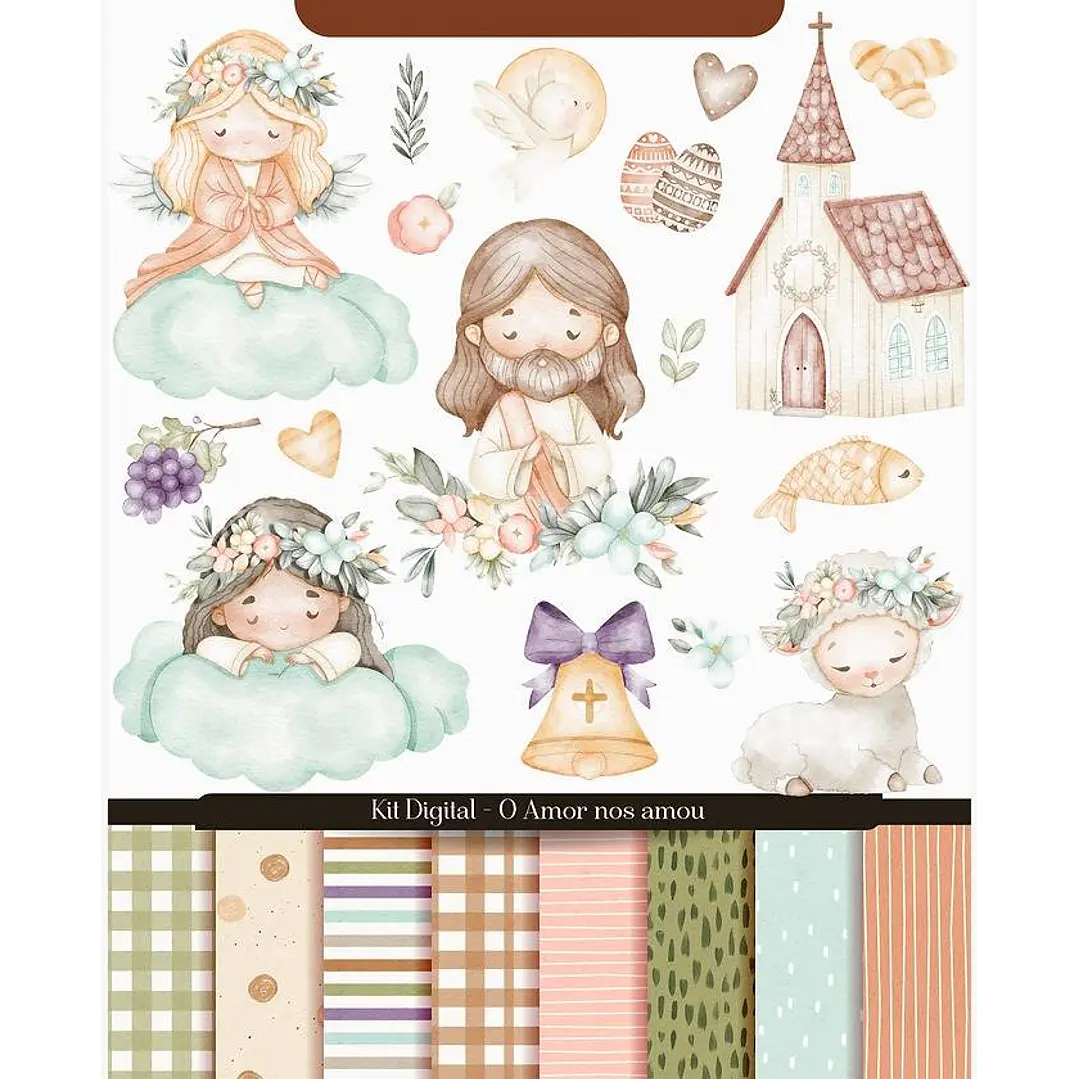 Kit Digital Jesus o Amor nos Amou Aquarelado em Png  1