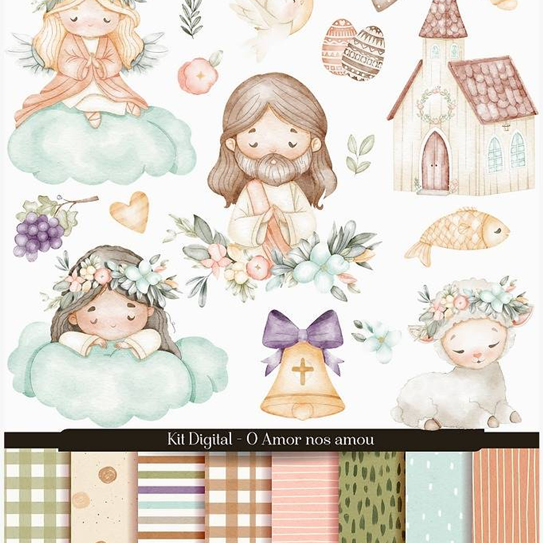 Kit Digital Jesus o Amor nos Amou Aquarelado em Png  1