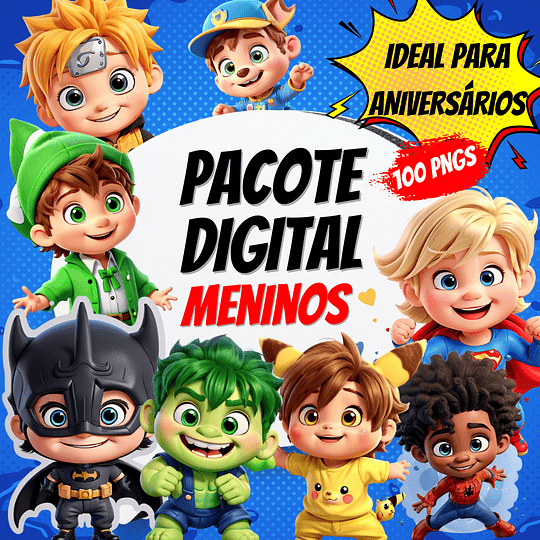 Kit Digital Meninos Mascotinhos Personagens em Png