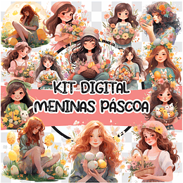 Kit Digital Meninas Mascotes Páscoa em Png