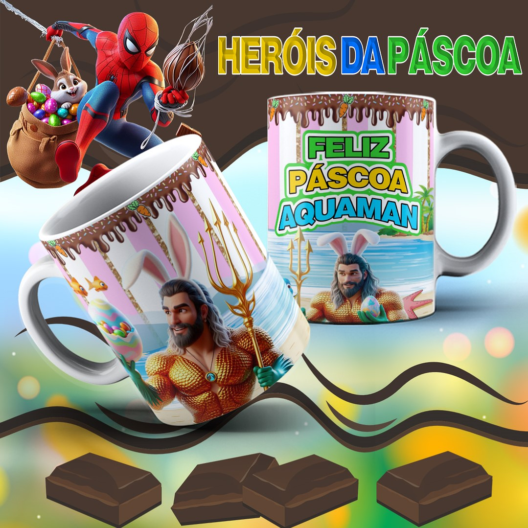 12 Arte para Caneca Páscoa Super Heróis Arquivo Editável 3
