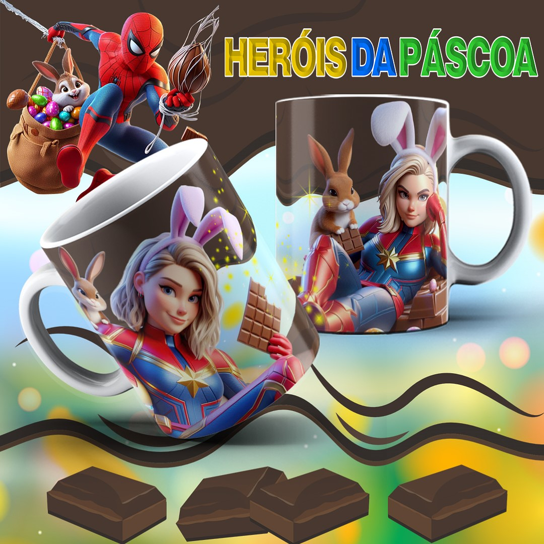 12 Arte para Caneca Páscoa Super Heróis Arquivo Editável 5