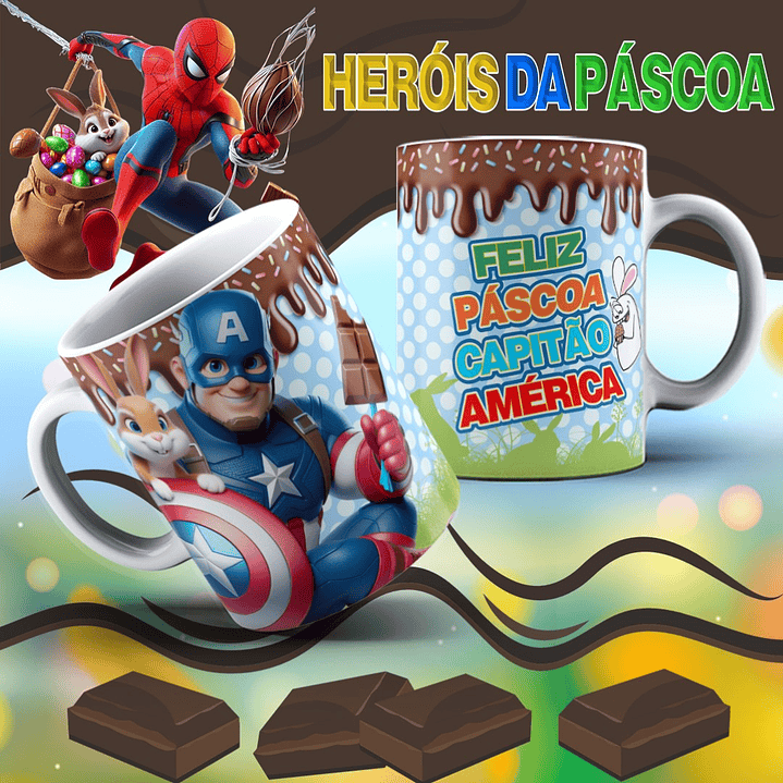 12 Arte para Caneca Páscoa Super Heróis Arquivo Editável 6