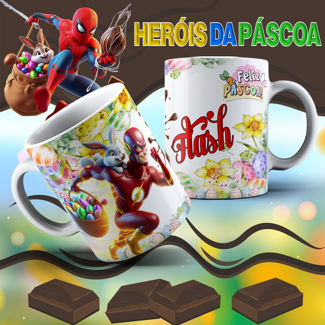 12 Arte para Caneca Páscoa Super Heróis Arquivo Editável 7