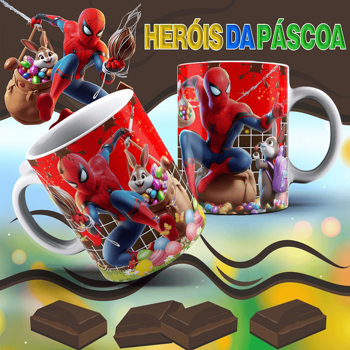 12 Arte para Caneca Páscoa Super Heróis Arquivo Editável 1