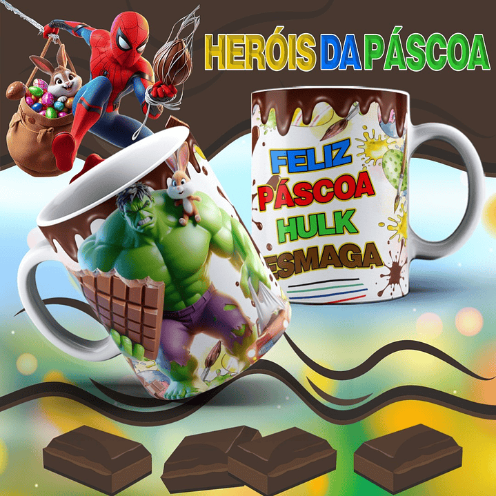 12 Arte para Caneca Páscoa Super Heróis Arquivo Editável 9
