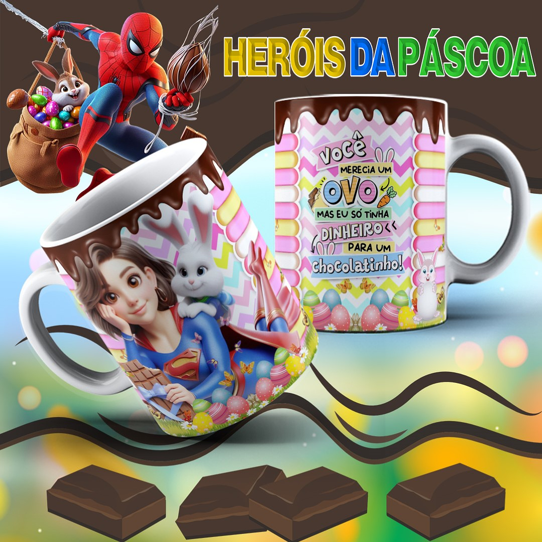 12 Arte para Caneca Páscoa Super Heróis Arquivo Editável 11