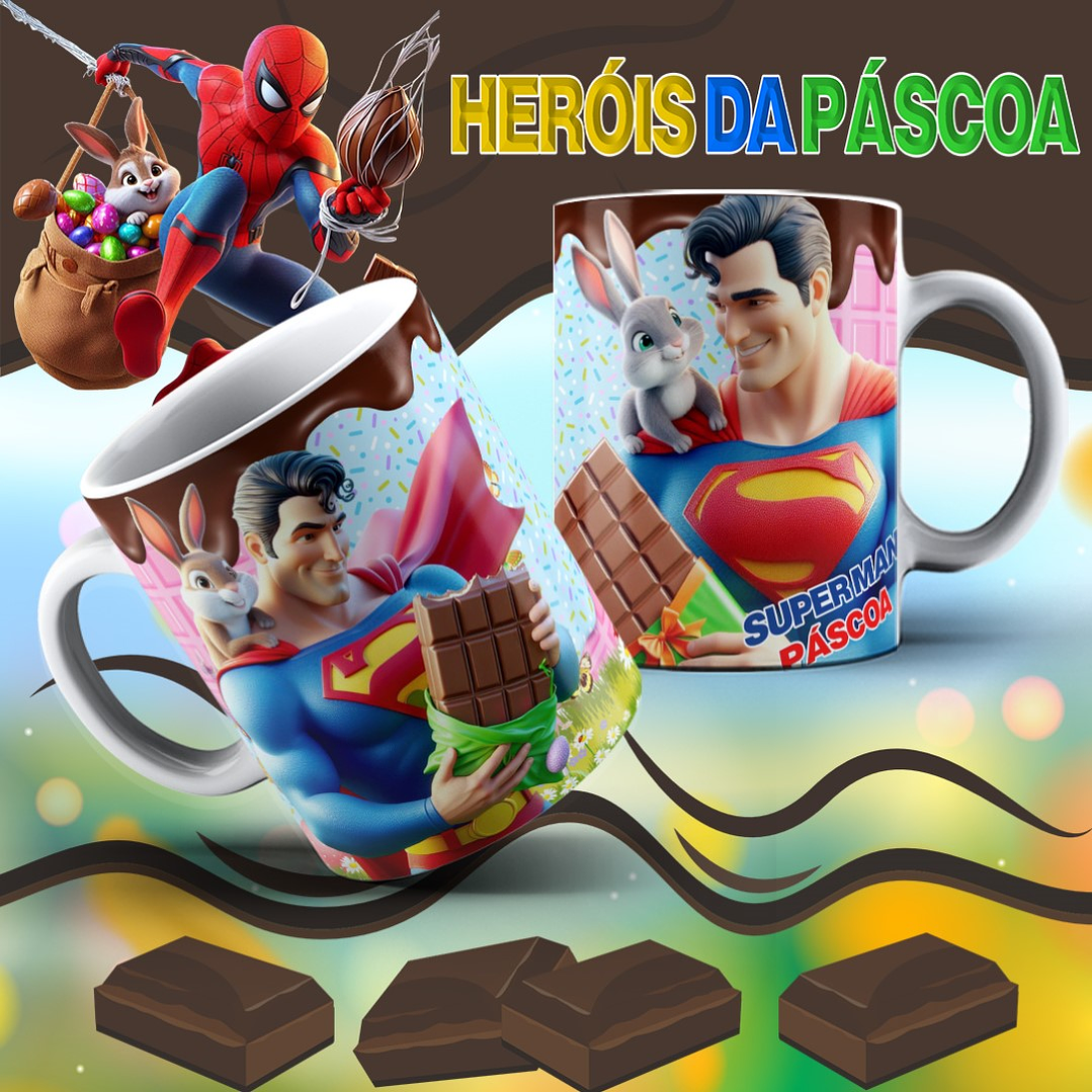 12 Arte para Caneca Páscoa Super Heróis Arquivo Editável 12