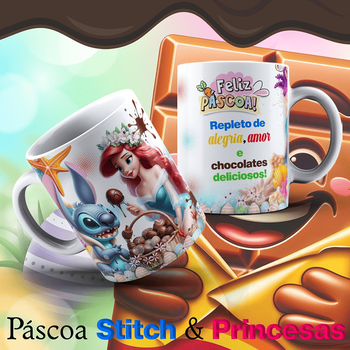 13 Arte para Caneca Páscoa Princesas e Stitch Arquivo Editável   1