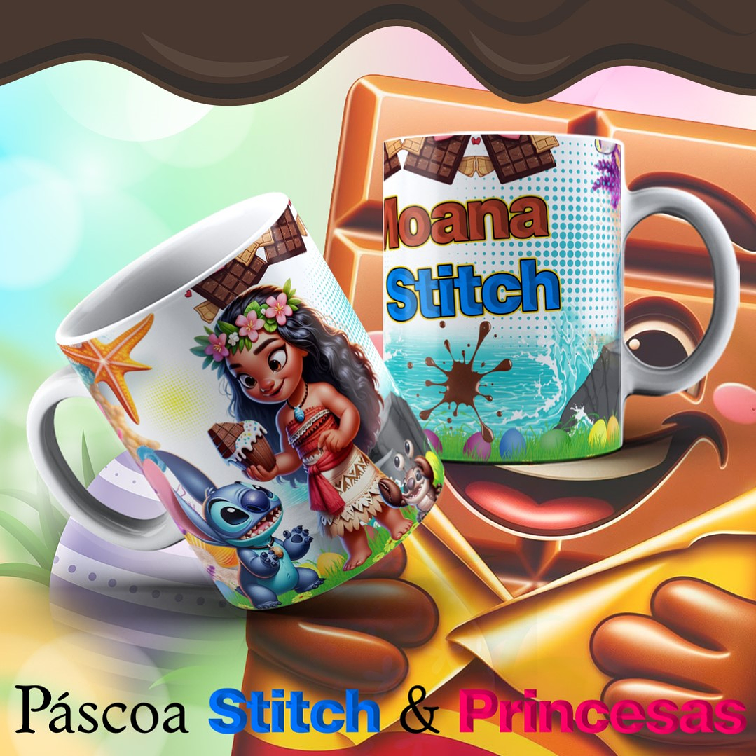 13 Arte para Caneca Páscoa Princesas e Stitch Arquivo Editável   9