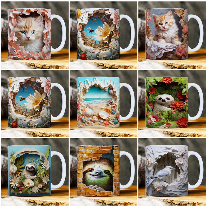 30 Artes para Caneca Animais 3d Arquivo em Jpg 14