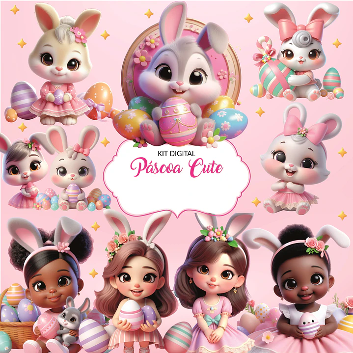 Kit Digital Páscoa Cute em Png  1