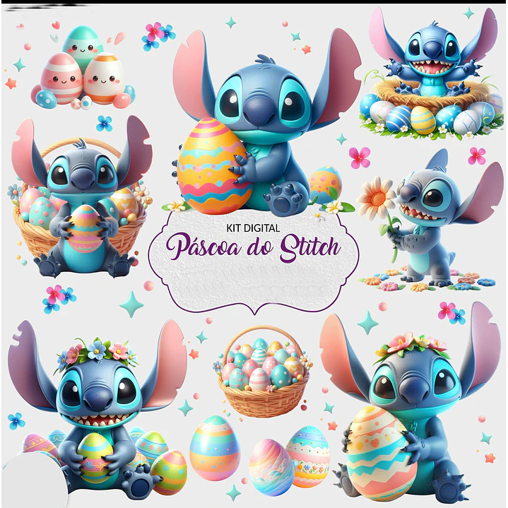 Kit Digital Páscoa Stitch em Png 1