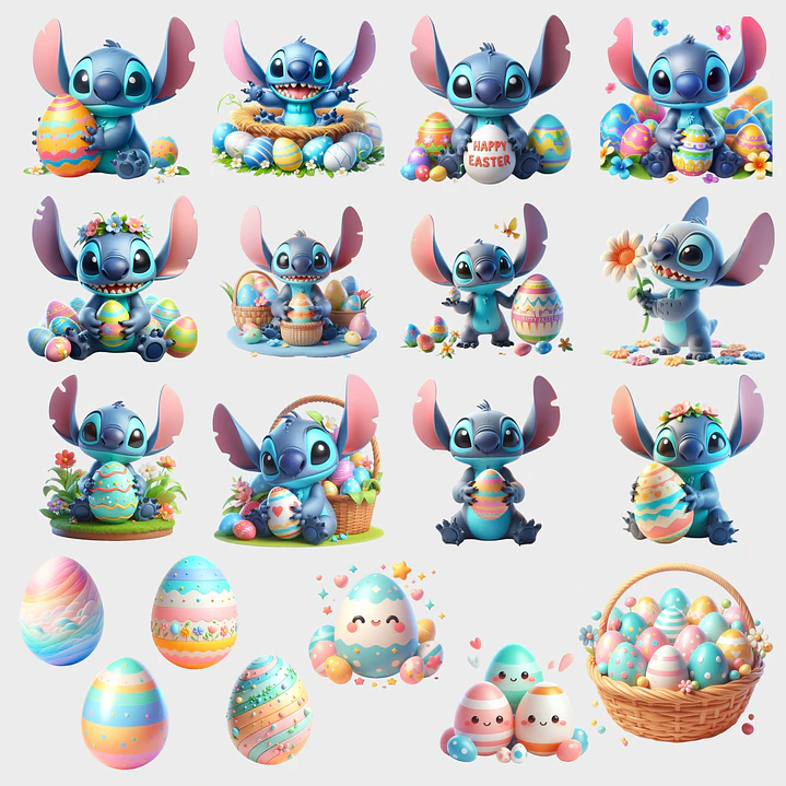 Kit Digital Páscoa Stitch em Png 2