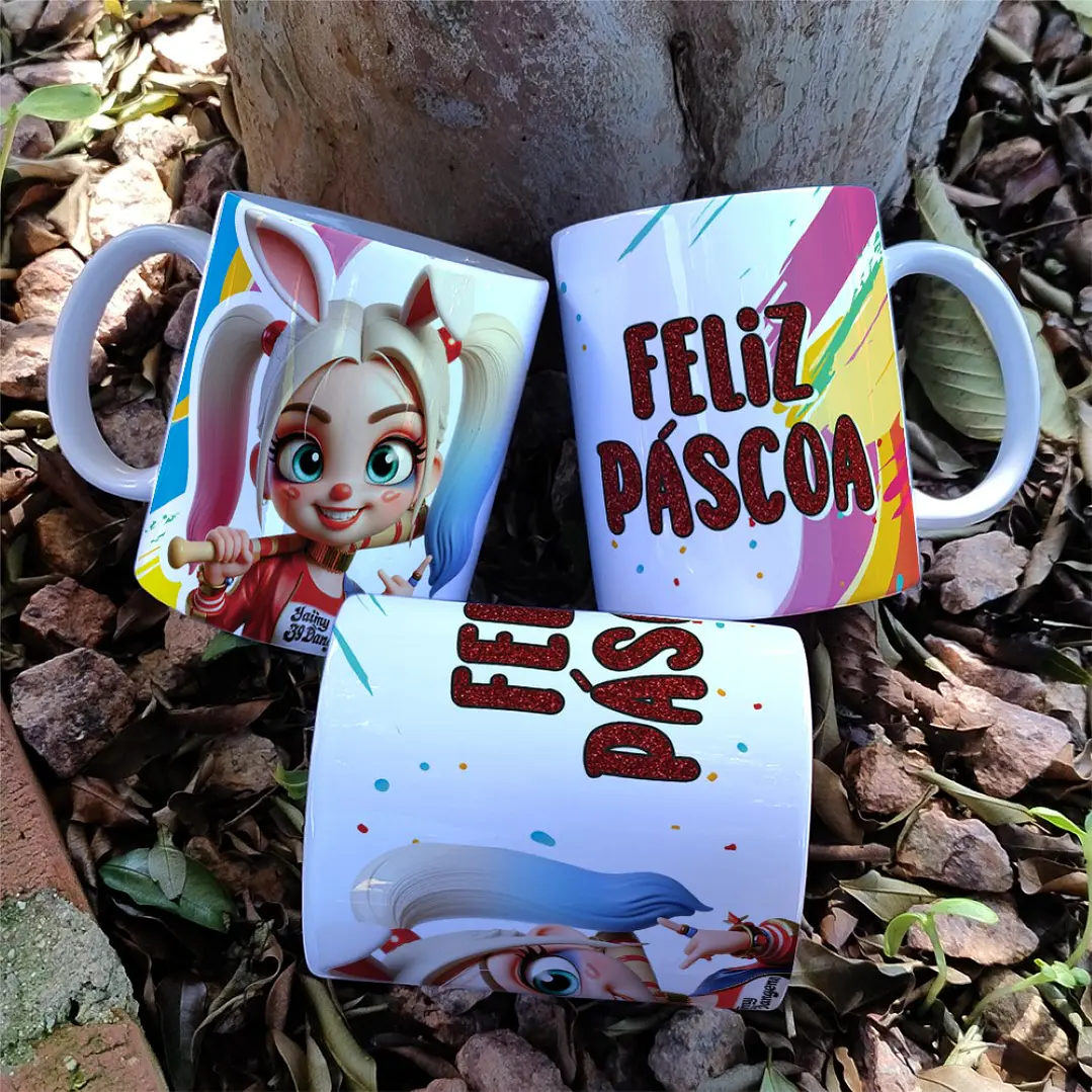 7 Arte para Caneca Super Heroinas Páscoa Arquivo em Jpg 2
