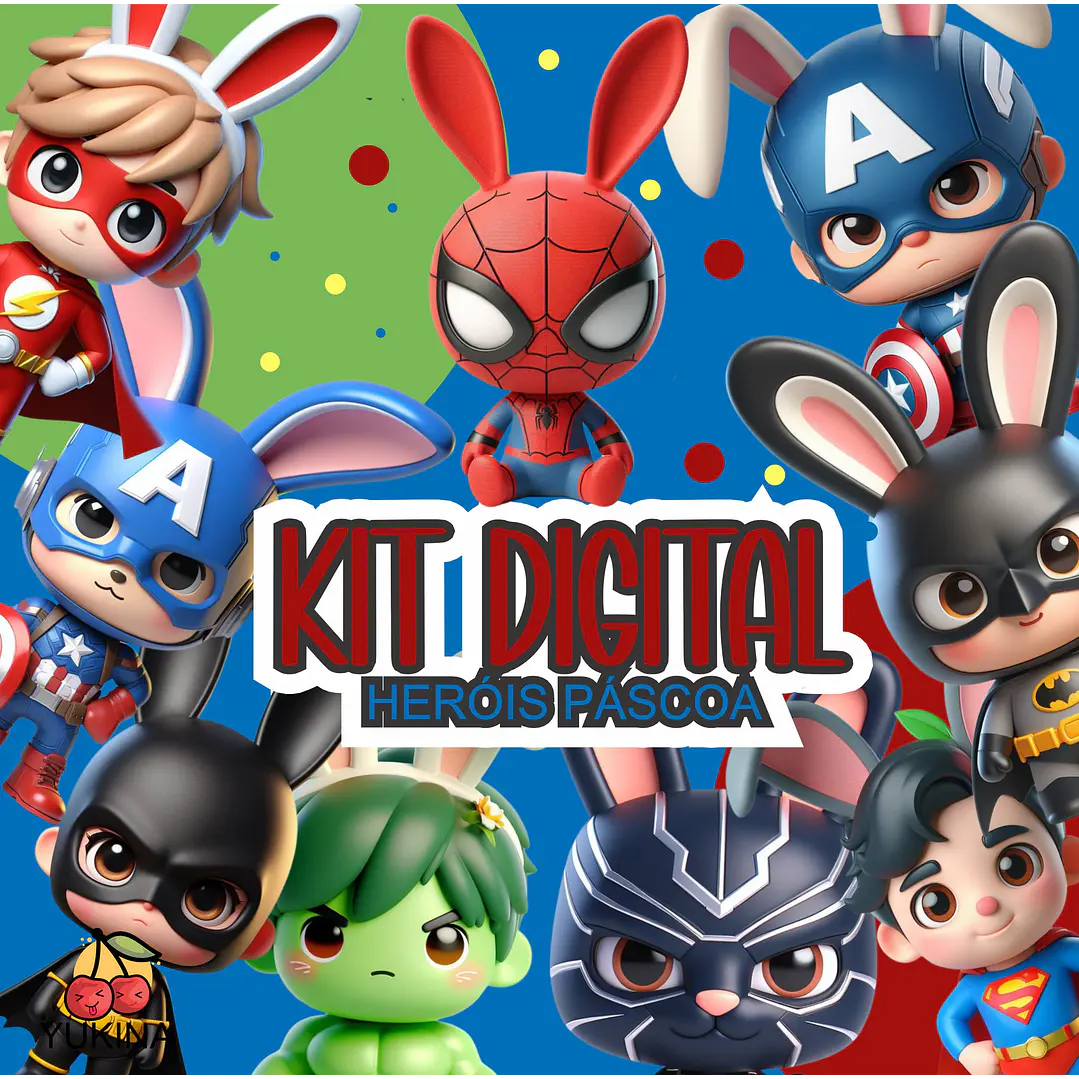 Kit Digital Herois e Personagens Páscoa Arquivos em Png   1