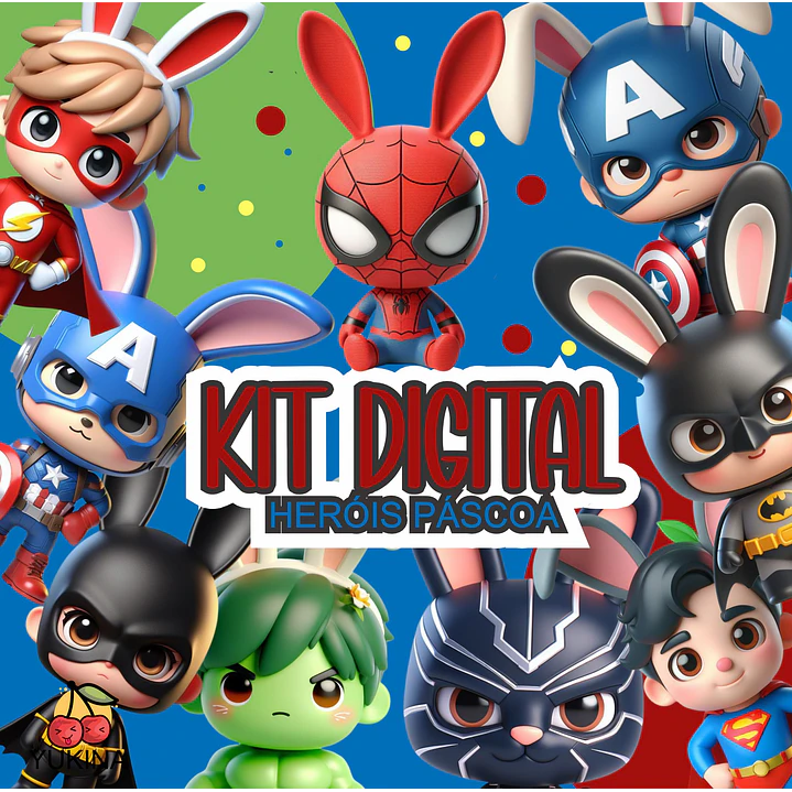 Kit Digital Herois e Personagens Páscoa Arquivos em Png   1