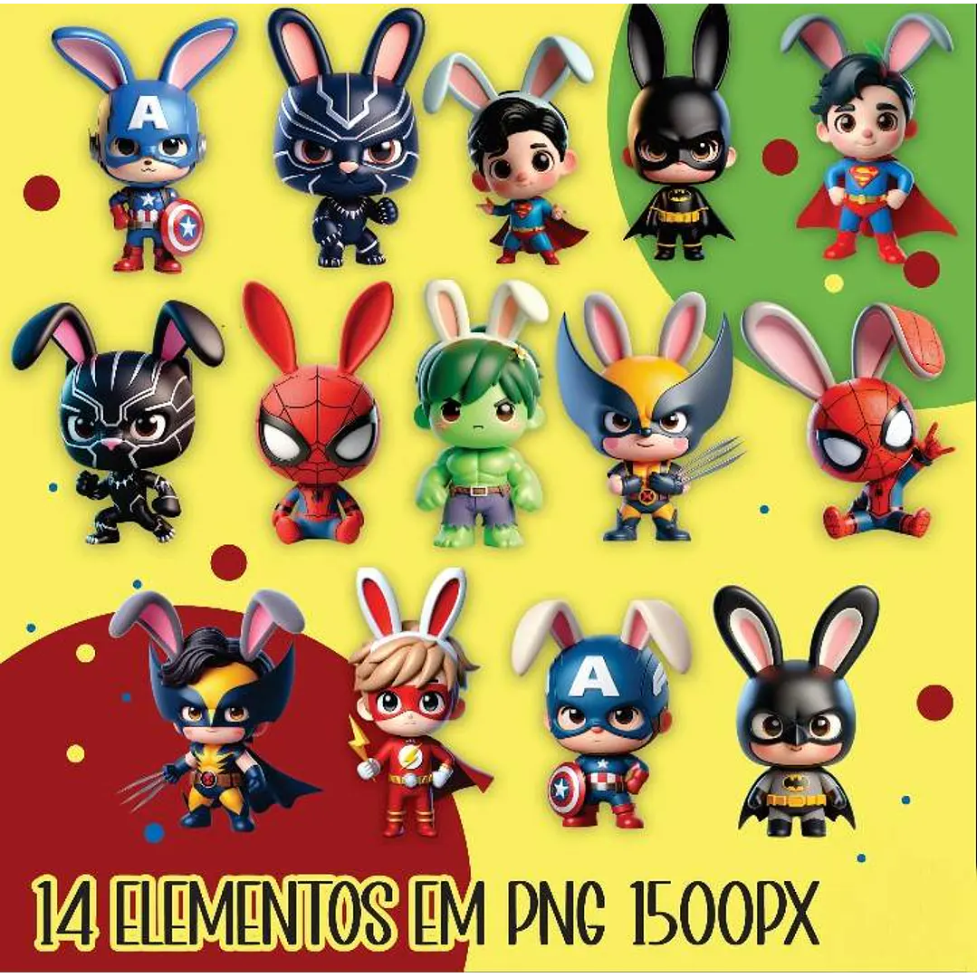 Kit Digital Herois e Personagens Páscoa Arquivos em Png   4