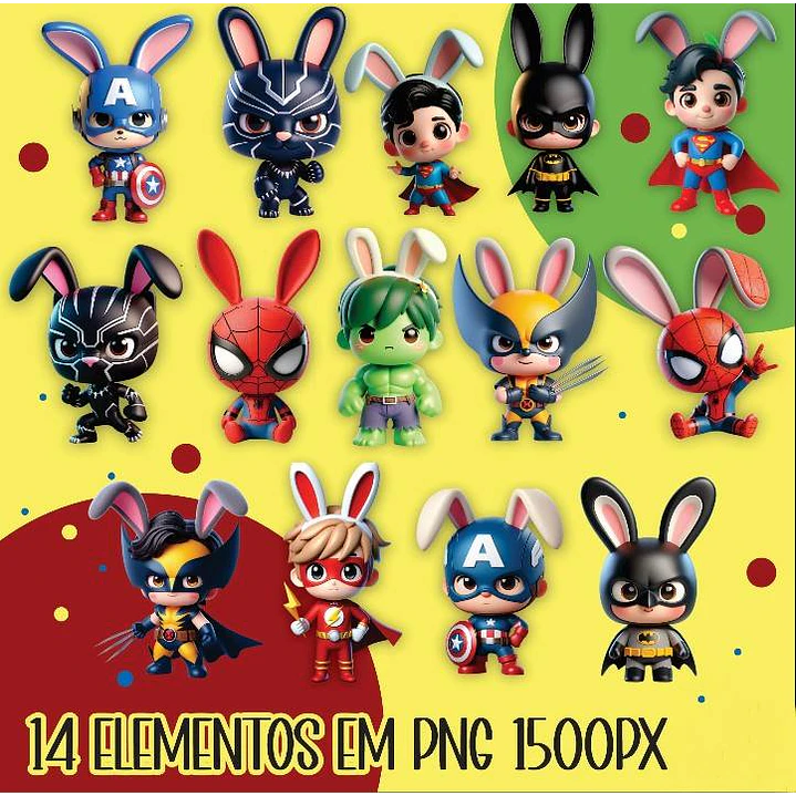 Kit Digital Herois e Personagens Páscoa Arquivos em Png   4