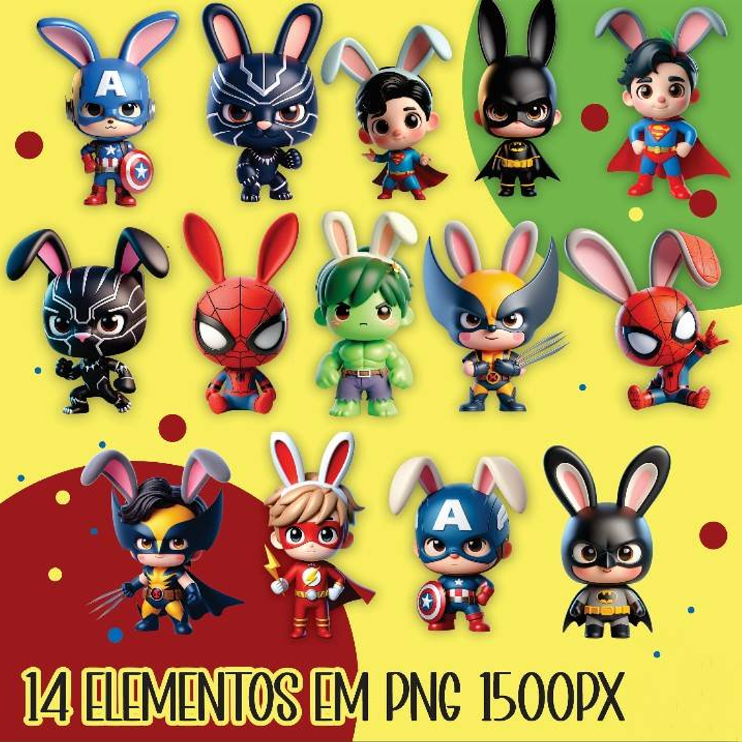 Kit Digital Herois e Personagens Páscoa Arquivos em Png   4
