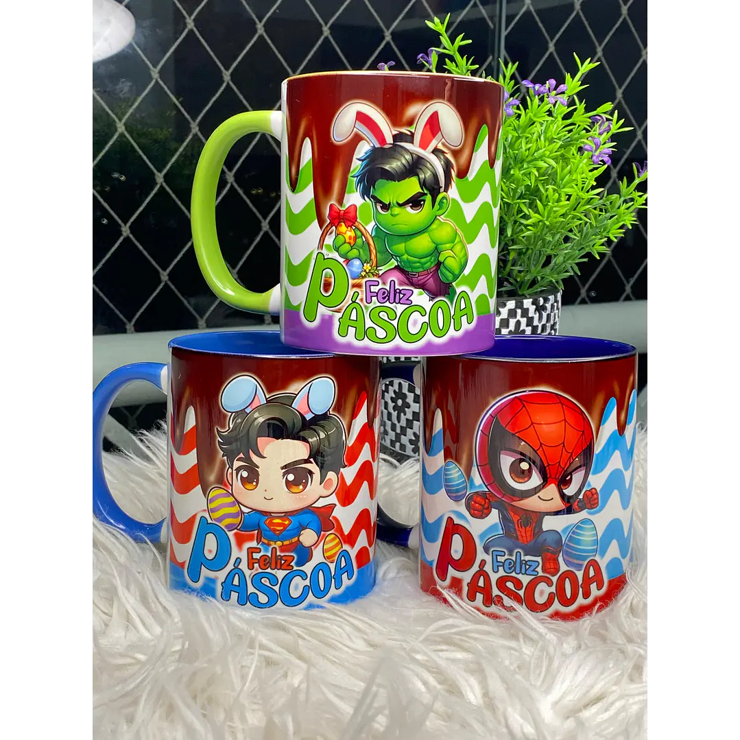 6 Arte para Caneca Páscoa Super Heróis Arquivo Png 1