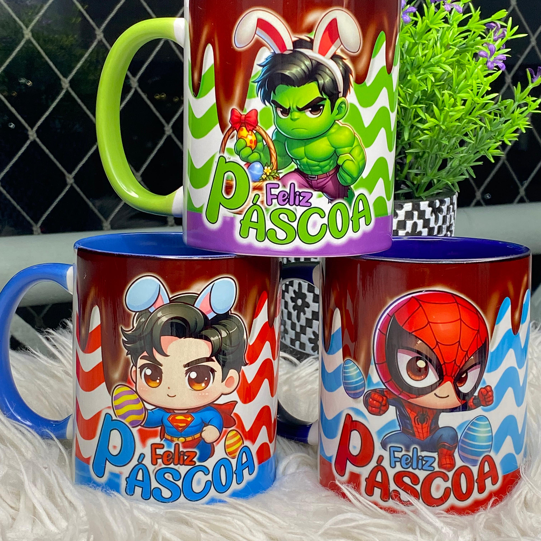 6 Arte para Caneca Páscoa Super Heróis Arquivo Png 1