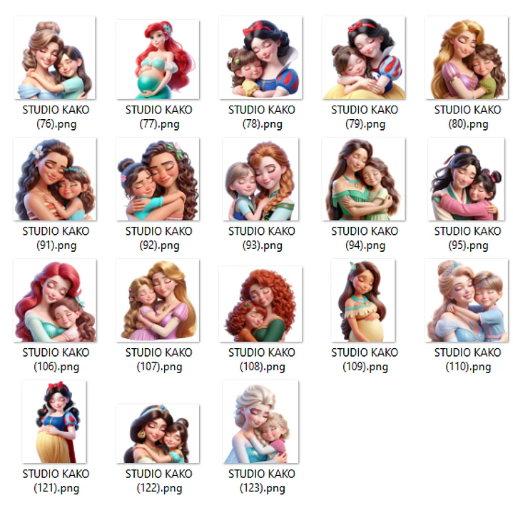 Kit Digital Princesas Dia das Mães Arquivos em Png 5