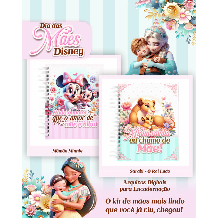 Arquivos para Encadernação Dia das Mães Princesas da Disney em Pdf e Png 1