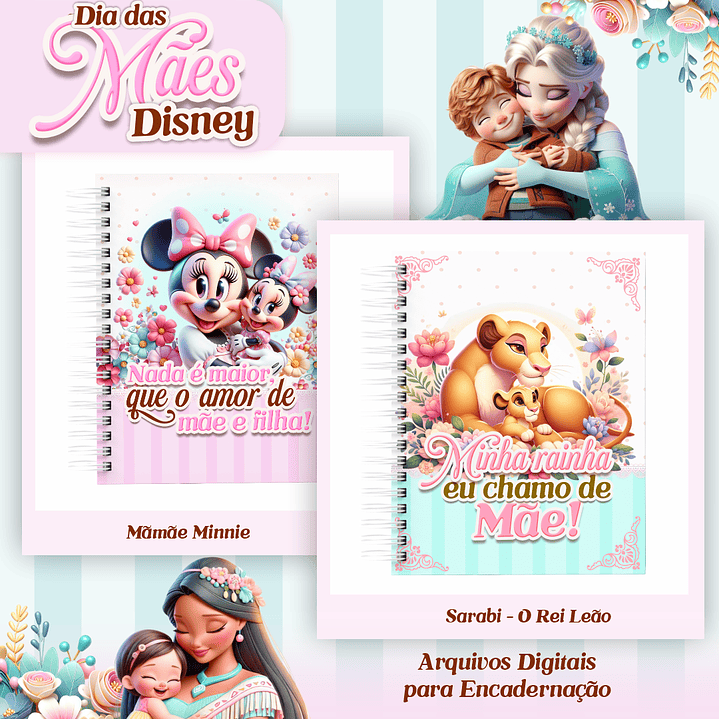 Arquivos para Encadernação Dia das Mães Princesas da Disney em Pdf e Png 1