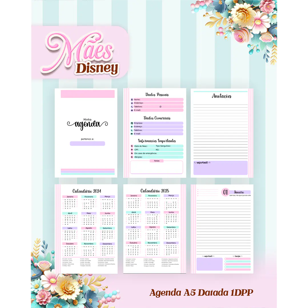 Arquivos para Encadernação Dia das Mães Princesas da Disney em Pdf e Png 8