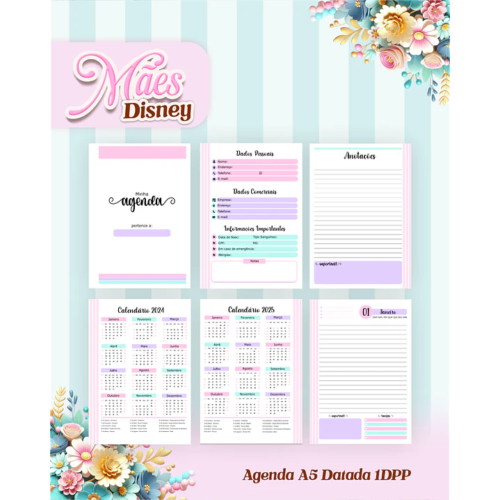 Arquivos para Encadernação Dia das Mães Princesas da Disney em Pdf e Png 8